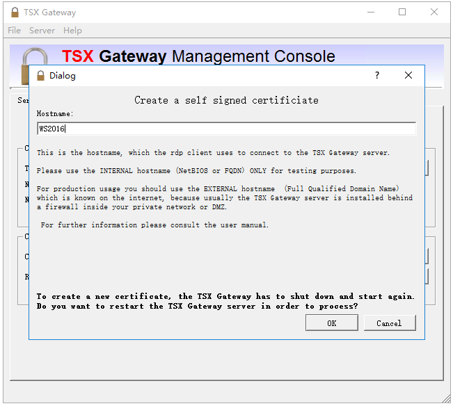 TSX Gateway 创建自签名证书