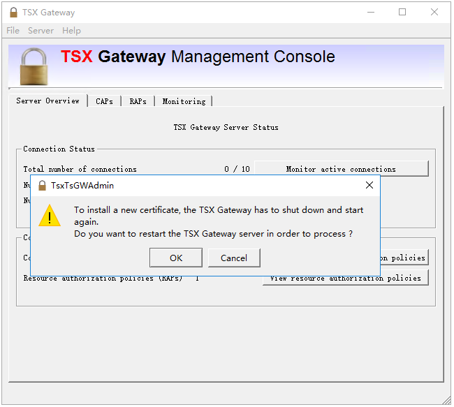 TSX Gateway 导入证书确认
