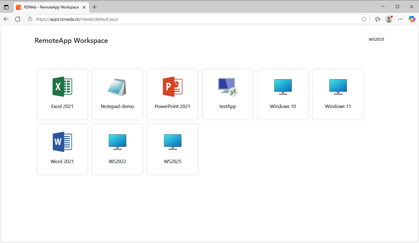 RDWeb-RemoteApp Workspace